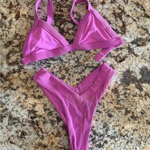 OneOne Swimwear Pink Ribbed Bikini Set!